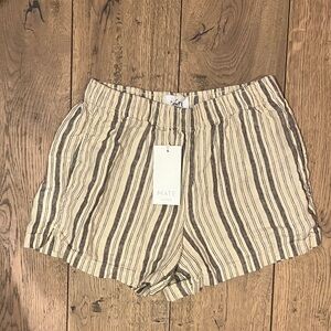 MATE the Label Organic linen Striped Everyday Shorts tan /brown pockets Small